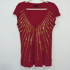 Love moschino red gold sequins vneck blouse size 10